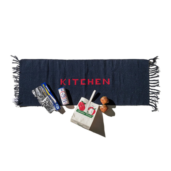 Handloomed Recycle Yarn Kitchen Mat  / Navy Blue 45 X 120cm