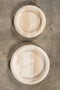 Bullnosed-Edge Travertine Plate, Medium, shown with large plate side by side