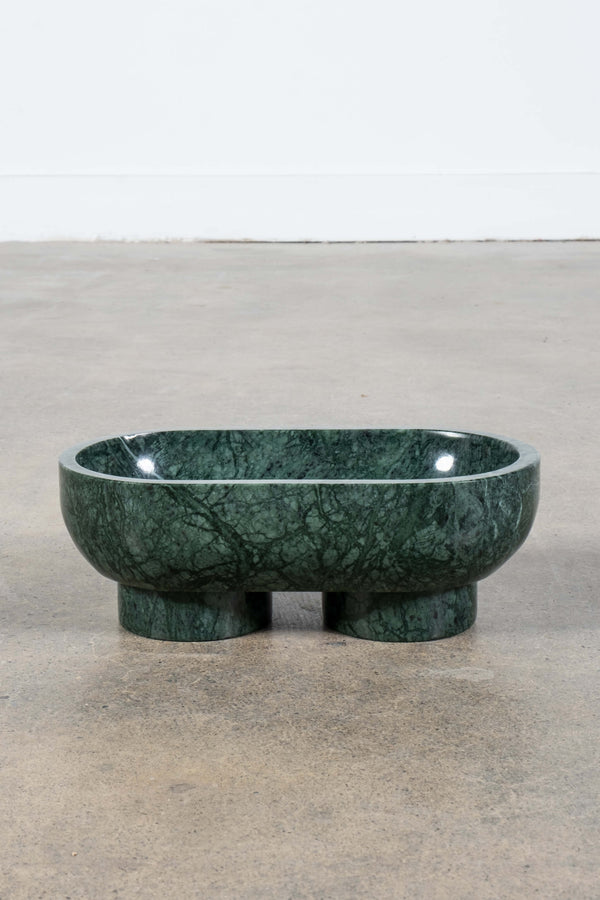 Footed Oval Bowl in Green Marble, front view