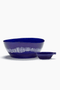 Set of 4 Large Bowls, Lapis Lazuli Swirl with White Stripes Ottolenghi Serax, shown with small dish