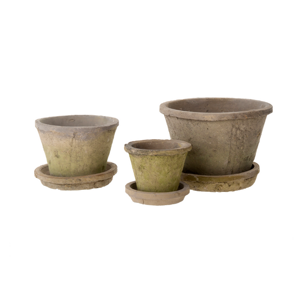 Drake General Store - Indaba Aged Clay Cactus Pot + Saucer - Antique Blackstone