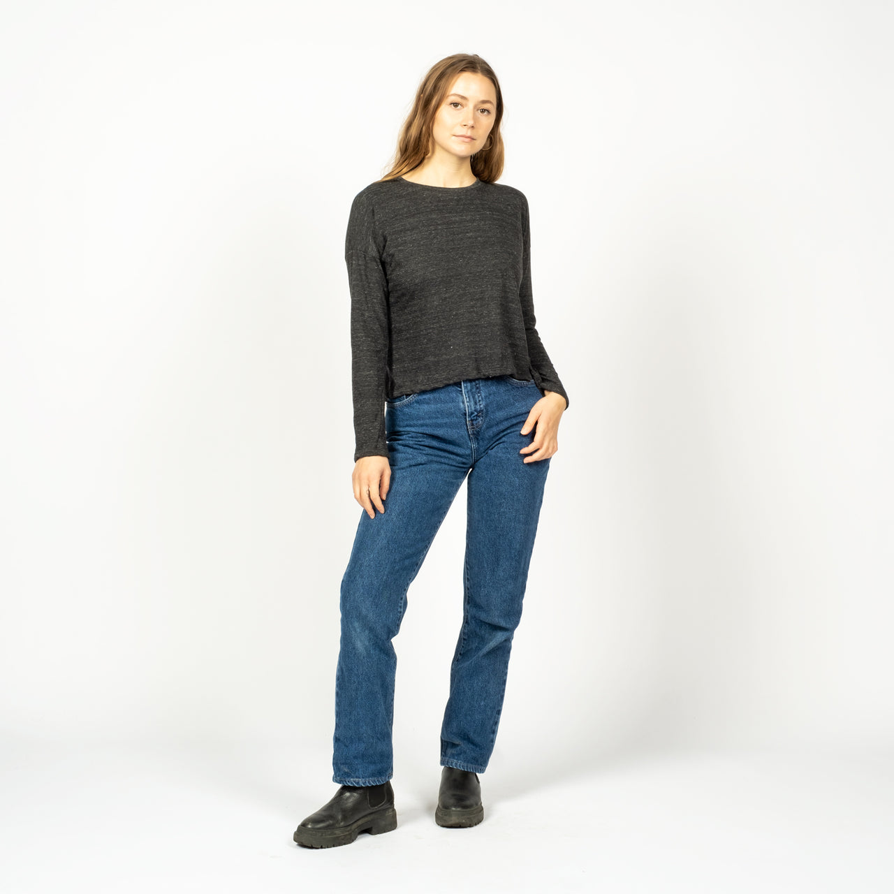 Women's Long Sleeved Relaxed Fit Tee - Charcoal