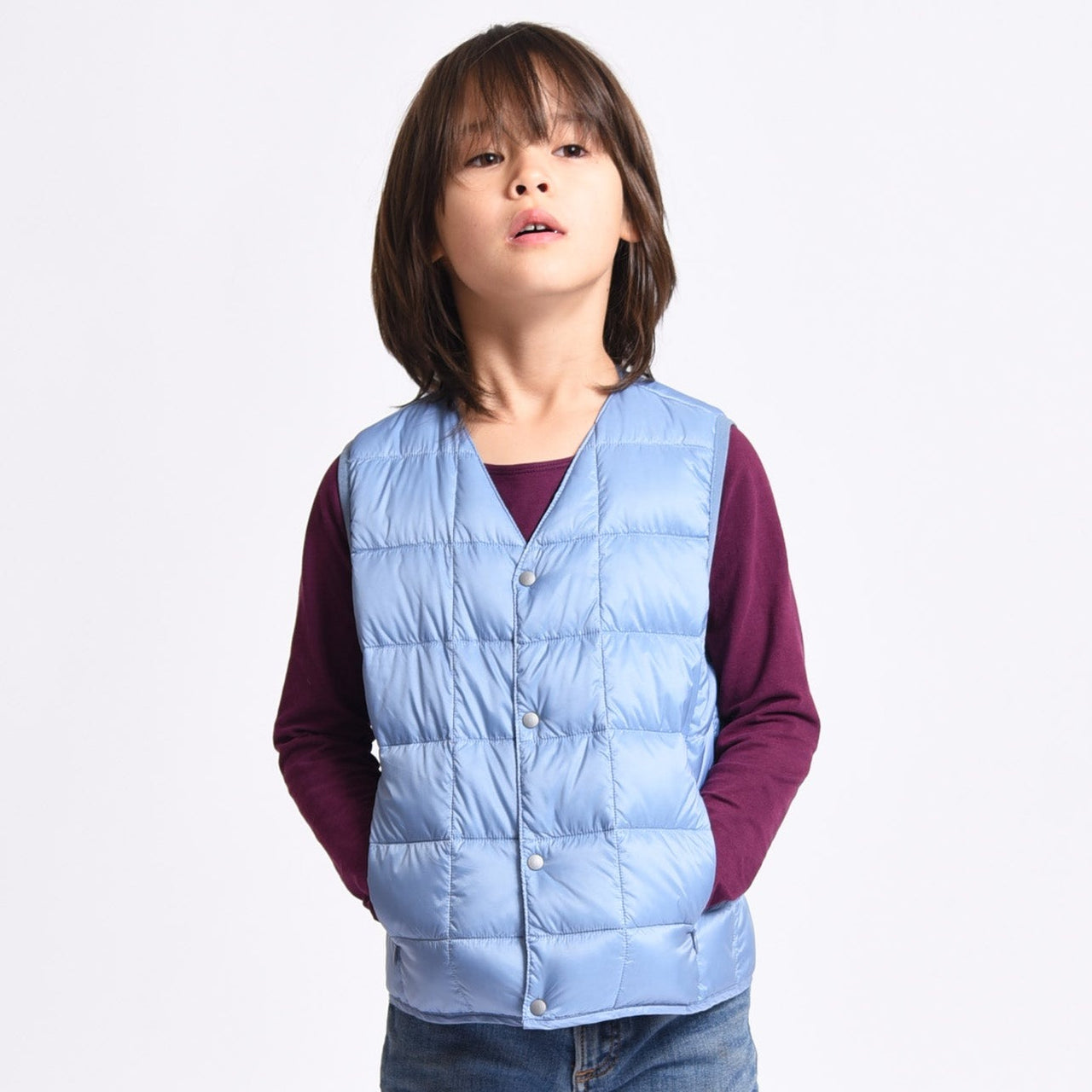 Drake General Store - TAION Kids V-Neck Button Down Vest - Light Blue